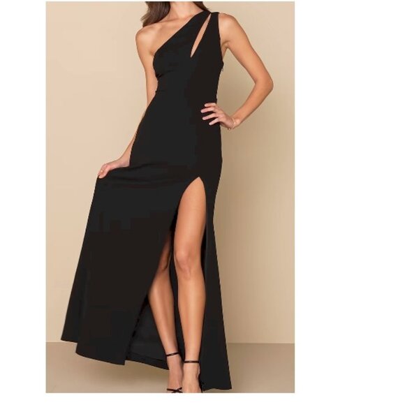 Divinely Dynamite Black One-Shoulder Maxi Dress Lulus Size Medium NWOT - Picture 1 of 6
